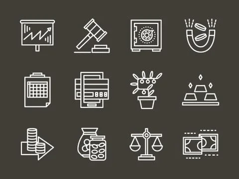Finance strategy white simple line vector icons Illustrazione stock