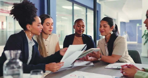 Finance, team and documents in meeting with tablet, discussion and data analysis Stock Footage 346288028