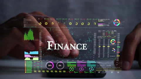 Finance text on business data number futuristic hologram background. Stock Footage 281387455