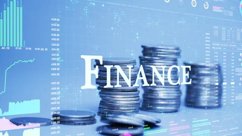 Finance text on coins stack increase with business data hologram. Stock Footage 281387582