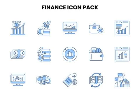 Finance Two Color Blue Design Icons Pack Stock Illustration