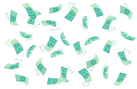 Finance vector background. Money rain, green bills fly on white backdrop. Casino Stock Illustration