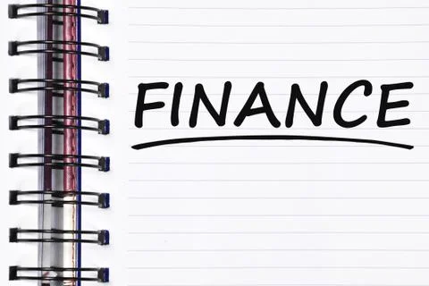 Finance words on spring note book Foto stock