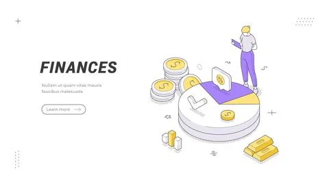 Finances banner template. An isometric vector illustration depicting financia Stock Illustration