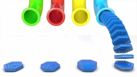 Financial Abstract Flow Pipes Dropping Coins 3D Motion 4K Stock Footage 332759504