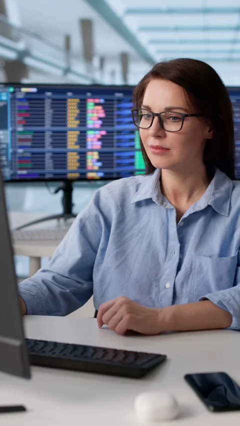 Financial Account Analyst Using Spreadsheet For Audit Stock Footage 321164233