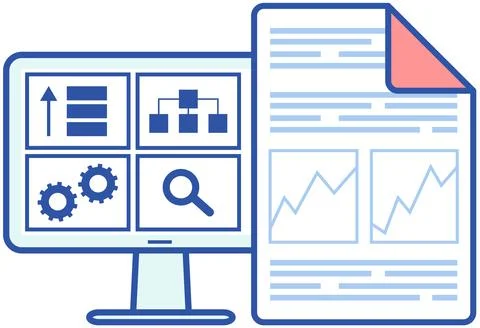 Financial accounting and work with computer concept. Business process, procuring Stock Illustration