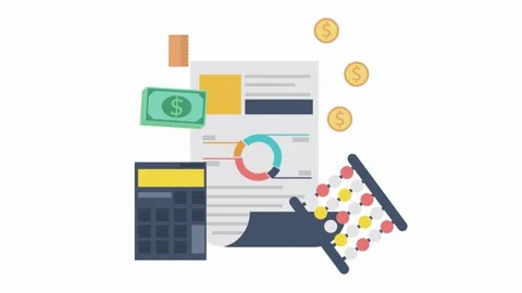 Financial accounting elements with calculator, abacus, and money finance Stock Footage 320832083