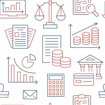 Financial accounting seamless pattern with flat line icons. Bookkeeping Illustrazione stock
