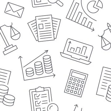 Financial accounting seamless pattern with flat line icons. Bookkeeping Illustrazione stock
