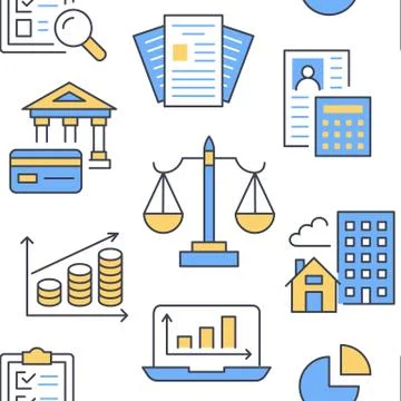 Financial accounting seamless pattern with flat line icons. Bookkeeping Stock Illustration