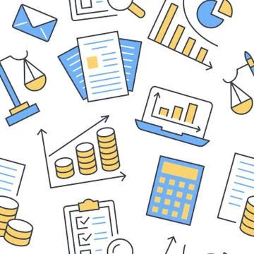 Financial accounting seamless pattern with flat line icons. Bookkeeping Stock Illustration