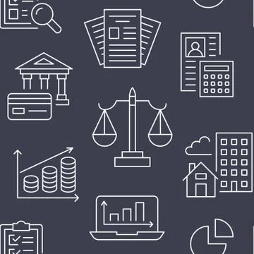 Financial accounting seamless pattern with flat line icons. Bookkeeping Stock Illustration