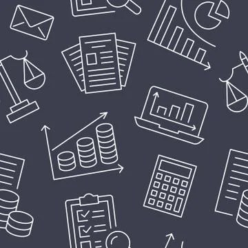 Financial accounting seamless pattern with flat line icons. Bookkeeping Illustrazione stock