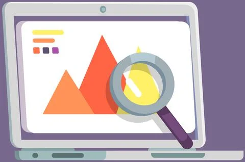 Financial accounting, work with statistic app with computer. Business process Stock Illustration