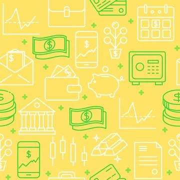 Financial activities seamless pattern in line style Stock Illustration