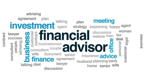 Financial advisor animated word cloud, text design animation. Stock Footage 77054142