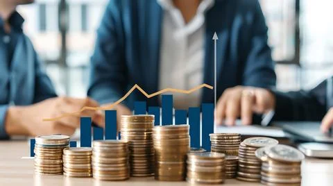 A financial advisor explaining a growth chart to a couple, with the chart sho Stock Photos