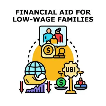 Financial aid supporting low wage families and universal basic income Illustrazione stock