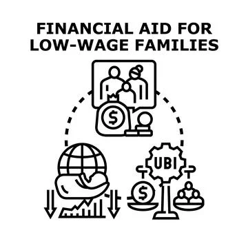Financial aid supporting low wage families and universal basic income Illustrazione stock