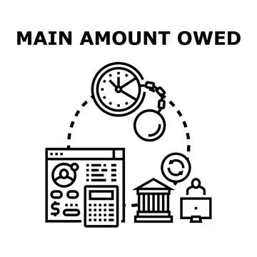 Financial amount owed concept with time and debt management Stock Illustration