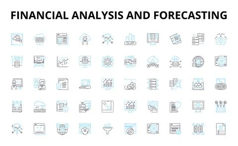 Financial analysis and forecasting linear icons set. Risk, Revenue, Budget Ilustração Stock
