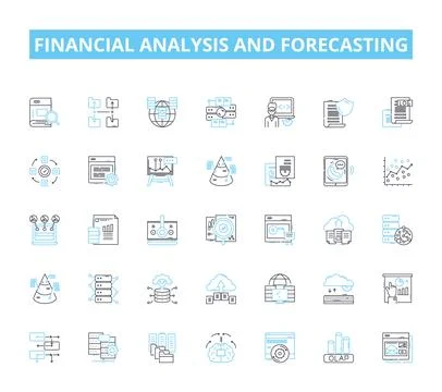Financial analysis and forecasting linear icons set. Risk, Revenue, Budget Ilustração Stock