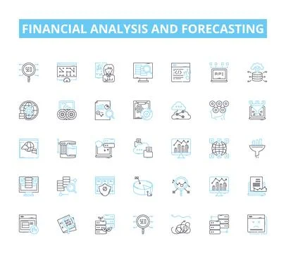 Financial analysis and forecasting linear icons set. Risk, Revenue, Budget Ilustração Stock