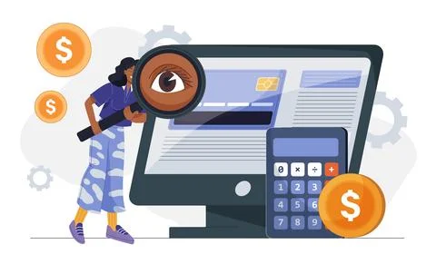 Financial analysis and online banking concept illustration. Stock Illustration