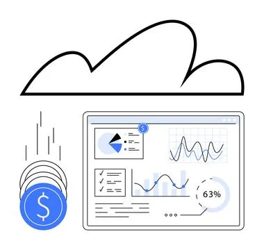 Financial analysis, cloud computing, business intelligence, data management,  Stock Illustration
