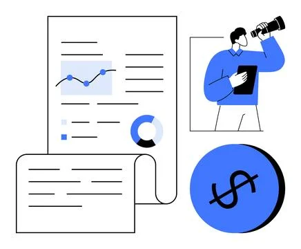 Financial Analysis Concept with Charts, Graphs, and Business Visionary Hold.. Stock Illustration