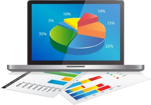 Financial Analysis data on a Laptop Stock Illustration