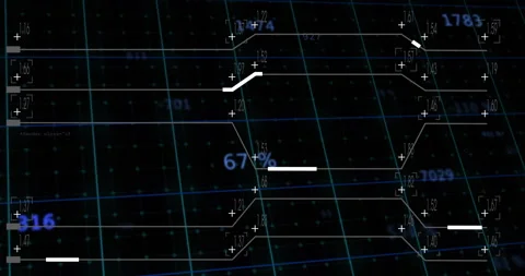 Financial analysis with digital grid displaying percentages and data points Stock Footage 306217356