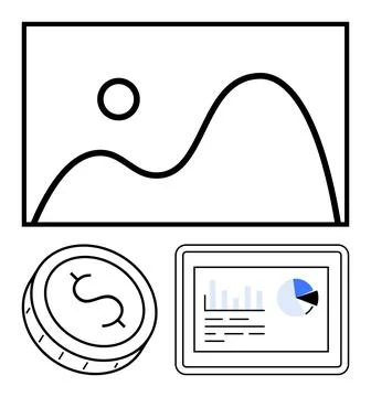 Financial Analysis with Graph, Coin, and Digital Report Tablet for Business Stock Illustration