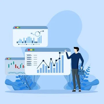 Financial analysis report ,Reporting data with graphs and charts. Stock Illustration