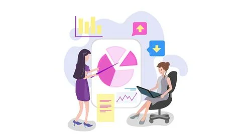 Financial analysis vector concept, Workplace, Teamwork,  illustrator. Stock Illustration