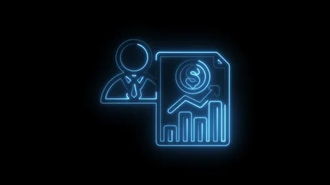 Financial analyst with ascending graph and coin animated in glowing neon styl Stock Footage 346007357