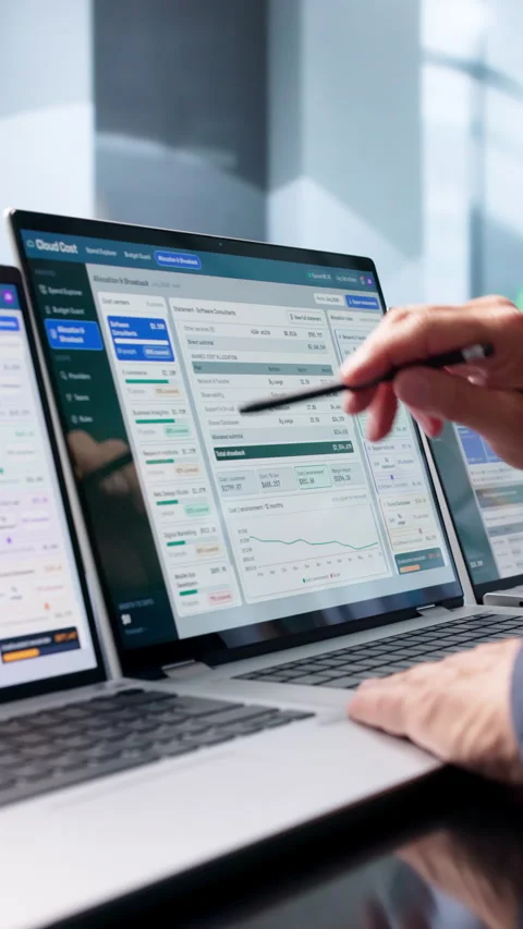 Financial Analyst Carefully Reviews Cloud Spending Reports Stock Footage 345858893