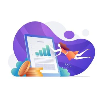 Financial analyst doing income statement with large screen Stock Illustration