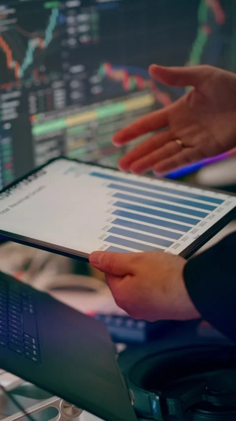 Financial Analyst Hands Analyzing Growth Chart on Digital Tablet, Close Up Stock Footage 346408245