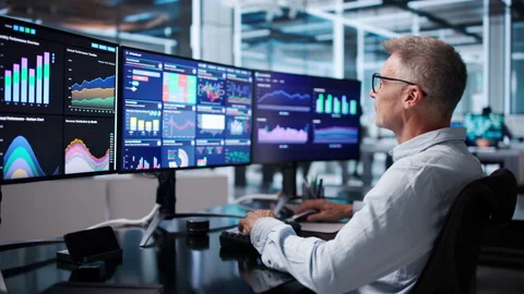 Financial Analyst Pointing At Dashboard, Interpreting Data Stock Footage 345318842