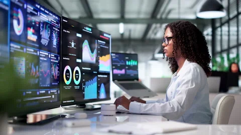 Financial Analyst Reviewing Performance Dashboard On Computer Stock Footage 341012132