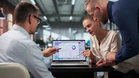 Financial Analyst Team Reviewing Dashboard Stock Footage 336787435