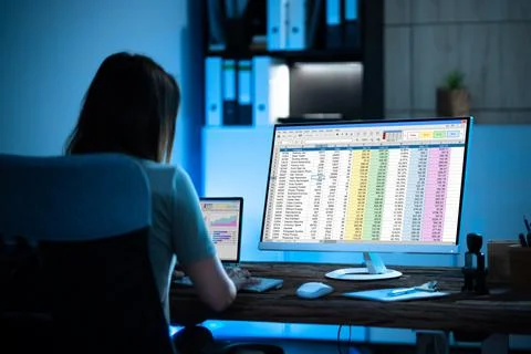 Financial Analyst Using Spreadsheet Software Stock Photos