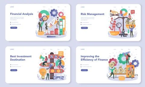 Financial analyst web banner or landing page set. Business character Stock Illustration