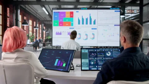 Financial Analysts Reviewing Data Dashboard On Computers Stock Footage 333396999