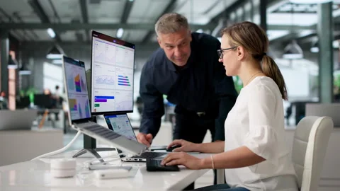 Financial Analysts Reviewing Key Performance Indicators Stock Footage 336366336