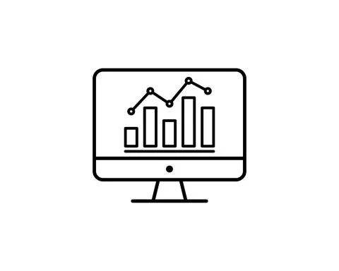 Financial analytic chart graphs on computer monitor flat vector icon for apps Illustrazione stock