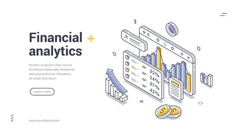 Financial Analytics And Data Analysis For Business Isometric Banner Templat.. Stockillustratie