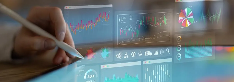 Financial Analytics and Data Visualization Displayed on a Digital Tablet in a Stock Photos